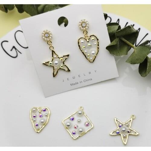 10pcs Transparent Pearl AB Rhinestone Alloy Enamel Charms Heart Pendants Fit DIY Jewelry Earring Bracelet Accessories YZ814