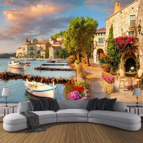 Custom 3D Wallpaper Murals Harbor Small Town Scenery 3D Photo Wall Mural Wallpaper For Living Room Bedroom Background Home Decor