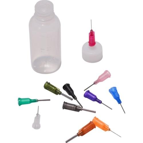 1Set 30ml Transparent Polyethylene Needle Dispensing Dispenser Bottle for Rosin Solder Flux Paste + 11 Needles