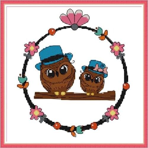 Joy Sunday Counted Cross Stitch Kit Fabric Two Owls 11CT 14CT Printed Canvas Handmade Embroidery Needlework Home Decoration Sets