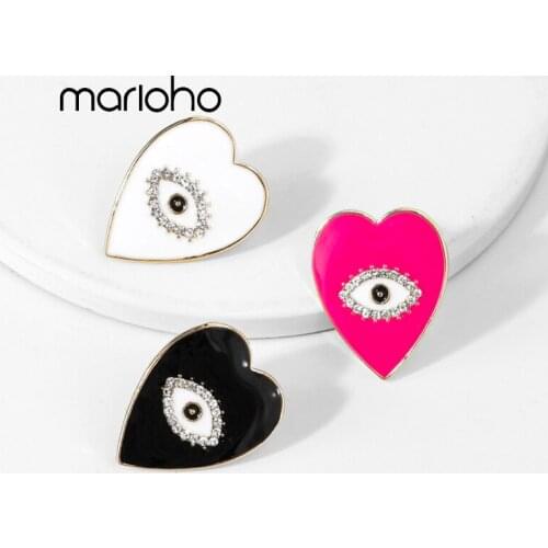 Sweet Drop Glaze Rhinestone Eyes Peach Heart Stud Earrings Alloy Geometric Statement Earrings Simple Party Jewelry Girl Gift