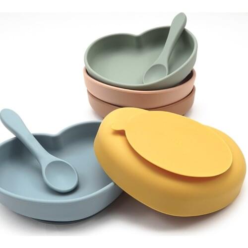 1set Baby Feeding Bowl Baby Dinner Plate Cartoon Love Kids Solid Food Dinnerware With Suction Cup Spoons Children Product