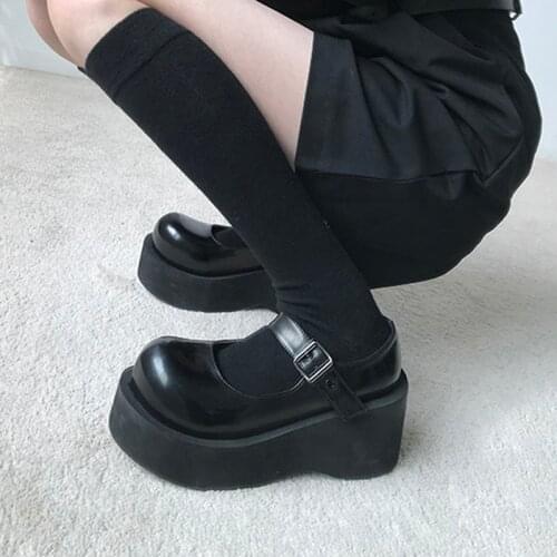 Retro Lolita Shoes Harajuku Big Head Doll Shoes Casual Creepers Punk Shoes Ladies Wedges Platform Pumps Gothic Black Boots