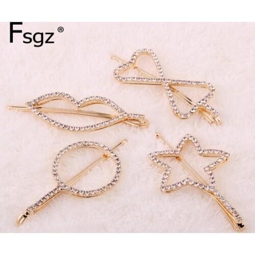 Crystal Hairpin For Women Rhinestones Paved Fringe Hair Clips Gold Metal Hairgrips Geometric Hollow Out Tips Star Type Bobby Pin
