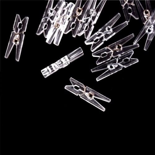 Wholesale 20 PCS/lot 25m Mini Spring Clear Transparent Clips Clothes Photo Paper Peg Pin Clothespin Craft Clips Home Decoration