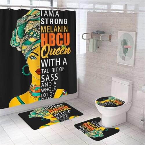 4Pcs/Set African American Girl Shower Curtain Waterproof Polyester Bath Sexy Art Afro Black Woman Curtains Bathroom Home Deco