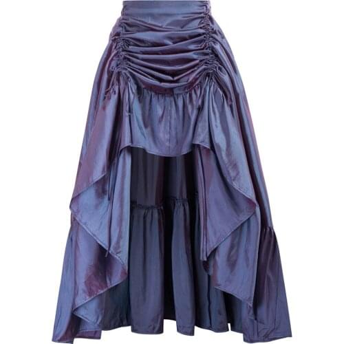 Women Skirt Retro Ruffle Solid Adjustable High Low Skirt Elastic Waist Gothic Skirts Party Club Renaissance Steampunk Skirt Long