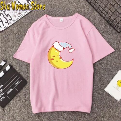 Womens T-shirt Cartoon crescent moon Print Women tshirt Cotton Casual Funny t shirt For Lady Top Tee Hipster Tumblr Drop