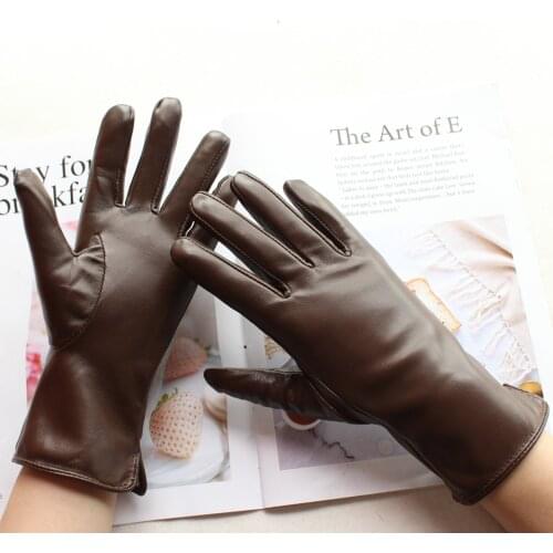 Bickmods New Womens Genuine Leather Gloves Short Style Fashion Winter Warm Velvet Lining Straight Style Black Sheepskin Gloves