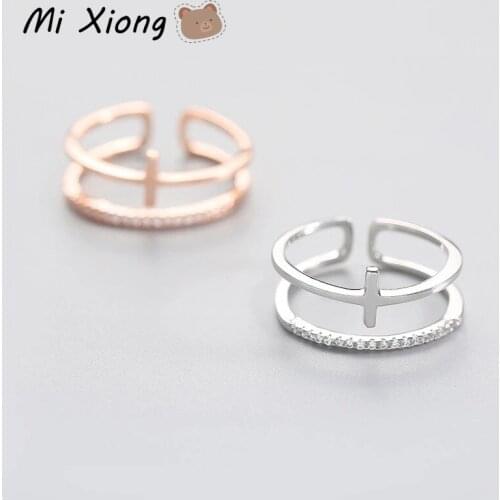 Mi Xiong 925 Sterling Silver Rings for Women Double-layer Hollow Engagement Wedding Luxury Fine Jewelry Gift Classic Adjustable