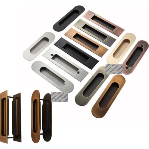 1Pair Zinc Alloy Oval Rectangle Flush Finger Pull Back-To-Back Sliding 40-50mm Door Closet Gold Bronze Copper Matte Black