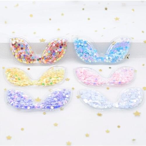 12Pcs Glitter Rabbit Ears Transparent PVC Filling Sequin Appliques for DIY Crafts Hat Patches Headwear Hair Clips Bow Decor L00