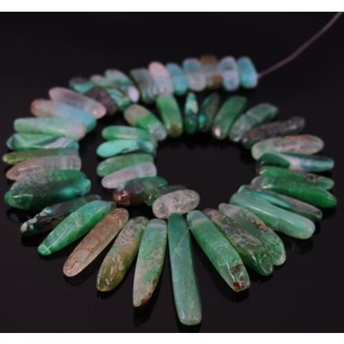 15.5"Strand of Polished Green Dragon Ag ate Top Drilled Point Pendant Beads,Raw Aa gte Bullet Stick Graduated Necklace Beads