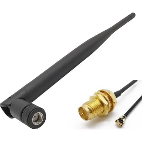 ALLISHOP 2Set 2.4 GHz 5dBi Antenna wifi RP-SMA Male+RP SMA female to ufl./ IPX 1.13 Pigtail Cable For PCI cctv Wireless Router
