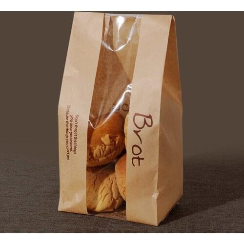 20 Pcs Bread Bag With Window Kraft Bag Paper Food Packaging To The School White Baking Toast Bakery Bread Bags With Sticker