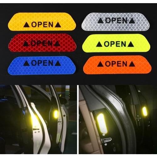 4Pcs/Set Car Door Stickers DIY Car OPEN Reflective Tape Warning Mark Reflective Open Notice Bicycle Accessories Exterior Decal