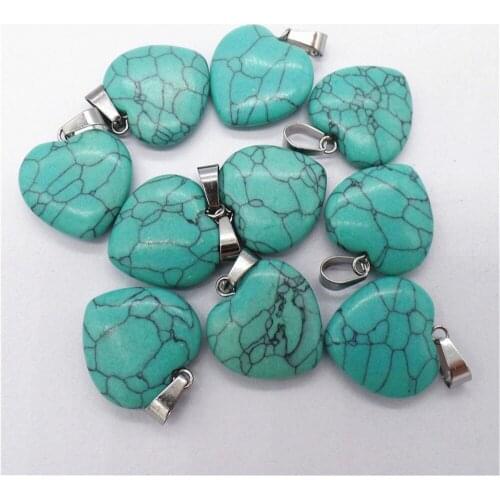 50Pcs 20x20x7mm Wholesale Green Turquoise Love Heart Pendant Bead DIY Earrings Handmade Jewelry Accessories S681