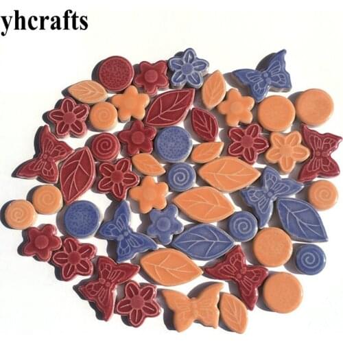 600gram(120-150PCS)/Lot 2-4cm colorful ceramic butterfly flower Mosaic tile Scramble tiles Porcelain mosaic DIY Arts crafts