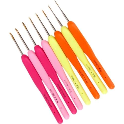 8pcs Colorful Plastics Handle Metal Head Pointed Crochet Hook 1