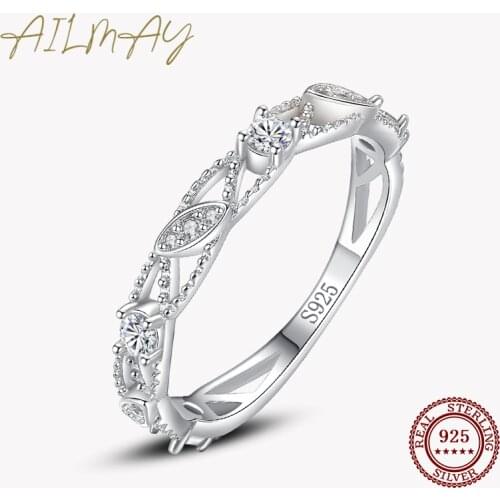 Ailmay 100% 925 Sterling Silver Geometric Design Staggered Line Clear Zircon For Women Fine Jewelry Valentines Day GIFT