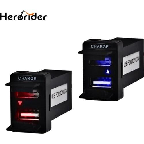 Herorider 12V-24V 2.1A LED USB Car Charger Audio Dashboard Mount USB Port Socket Charge For Phone Ipad + Audio Input for Toyota