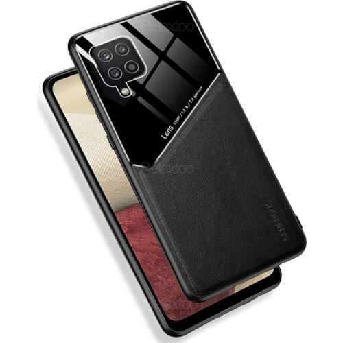 For Samsung A12 Cases PU Leather Texture Phone Shell For Samsung Galaxy A12 A 12 A125F Car Magnetic Holder Plexiglass Back Cover