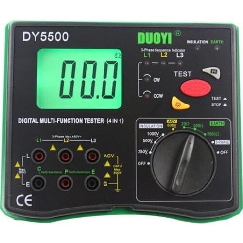 Dy5500 4 In 1 Digital Multi-function Tester Multimeter - Insulation Tester + Earth Tester + Voltmeter + Phase Indicator