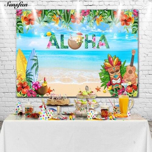 Sensfun Summer Aloha Luau Backdrop for Event Party Tropical Hawaiian Beach Photo Background Baby Shower Birthday Party Decor