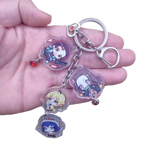Demon Slayer Kamado Tanjirou Acrylic Red Heart Bead Pendant Keychain For Bag Female Women Key Ring Child Student Love Jewelry
