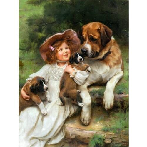 Rhinestone Mosaic Painting Dogs and girls Full square Diamond Embroidery icon 5D Diy Diamond Painting Cross Stitch stickers
