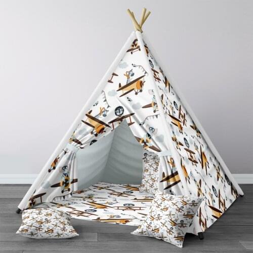 Play Tent for Kids Wigwam Portable Indoor Playground Tents Children Bedrooms White Animals Plane Model 1392