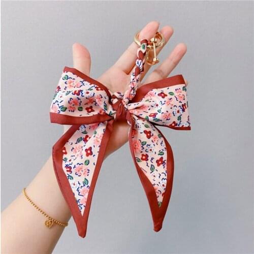 Summer Fashion Scarves Key Holder Ribbon Bowknot Exquisite Keychains Women Bag Charm Pendant Keychain