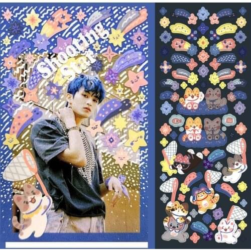 Cute Glitter Cat Kitten Among Flowers Decoration Sticker Material For phone sticker Diary Stickers