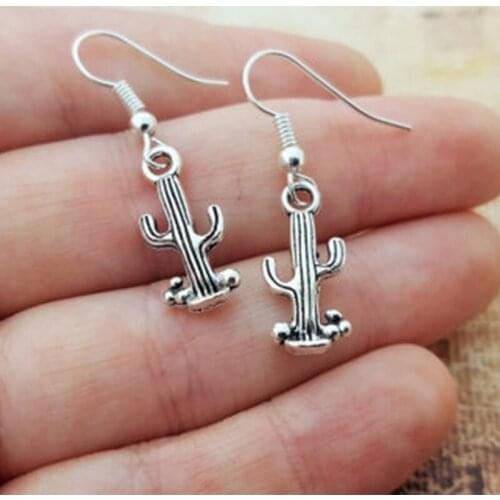 Mini Cactus Earrings, Silver Plated Cacti Earrings, Crystal Jewellery, Western Jewelry,Plant