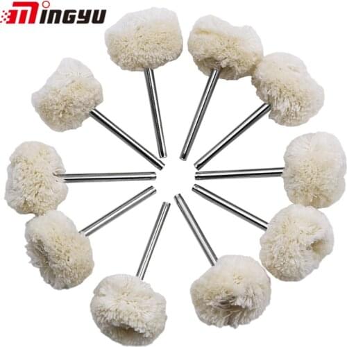 10pcs 3mm Shank Polishing Wool Brushes Drill Tool Rotary Grinding Wool Wheel Brush Dremel Grinding Buffing Accessories