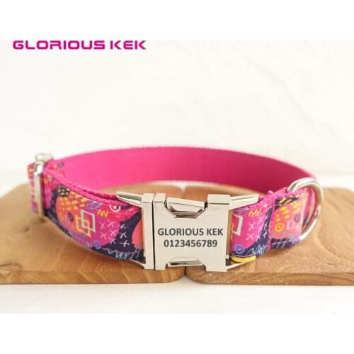GLORIOUS KEK Dog Collars Pink Customized Laser Engraved Nylon Dog Collar Padded Quick Release Pet Collars for Cat Dog Puppy Gift