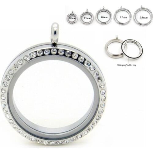 New Screw Waterproof Stainless Steel Floating Locket Pendant with Rhinestone Living Memory Glass Locket Dropshipping