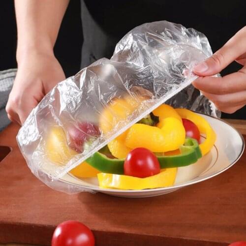 Disposable Food Cover Plastic Wrap Elastic Food Lids For Fruit Bowls Cups Caps Storage Kitchen Fresh Keeping Saver Bag