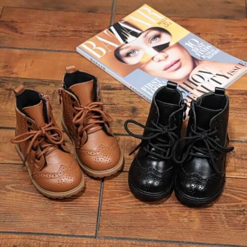 Dolakids Autumn winter childrens leather shoes Martin boots boys' and girls' boots thicken snow boots baby soft-soled leather b