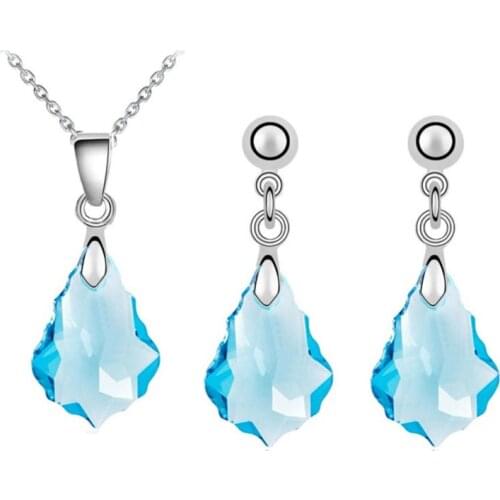 Crystal maple leaf leave waterdropshipping necklace Earring fashion Jewelry set giftbohemia trendy charmaustrian dropshipping