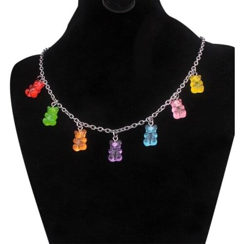 Fashion Candy Color Cute Bear Pendant Chokers Hip Hop Cool Girls Necklaces For Women Trendy Neck Jewelry Animal Necklaces bijoux