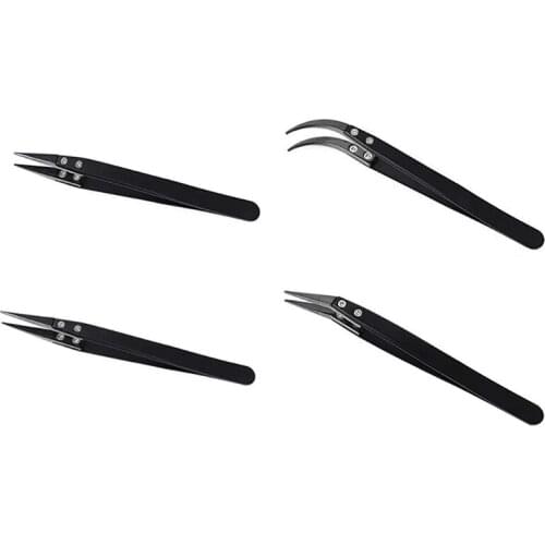 Tweezers Set for Industrial Electronics Jewelry-making Laboratory Work Hobbies Stainless Steel Black Professional Precision