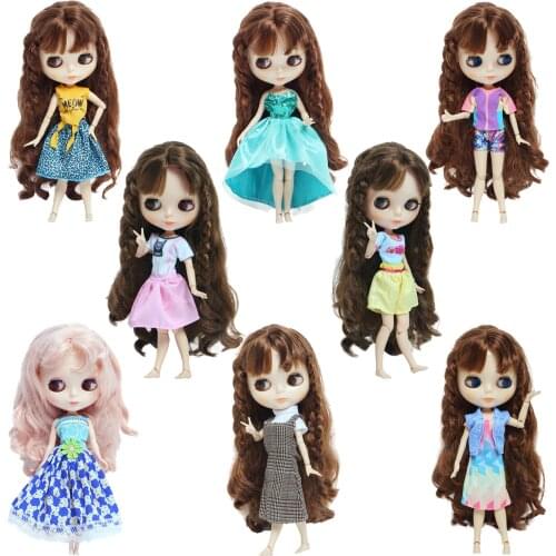 Handmade Doll Dress Party Wear Mini Gown Pink Skirt T-shit Casual Daily Wear Clothes for Blythe Doll Accessories Kids Gifts Toy