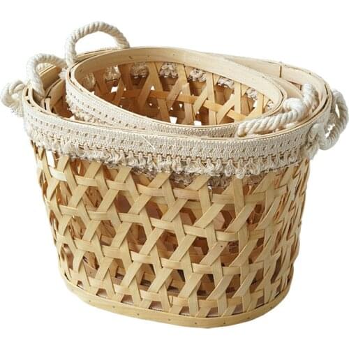 Woven storage basket picnic tassel basket bread display storage basket childrens room layout doll storage