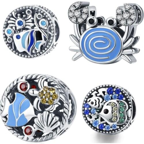Underwater World Blue Zircon Fish Beads fit Original 3MM Charm Bracelet & Necklace Pendant 925 Sterling Silver Jewelry DIY