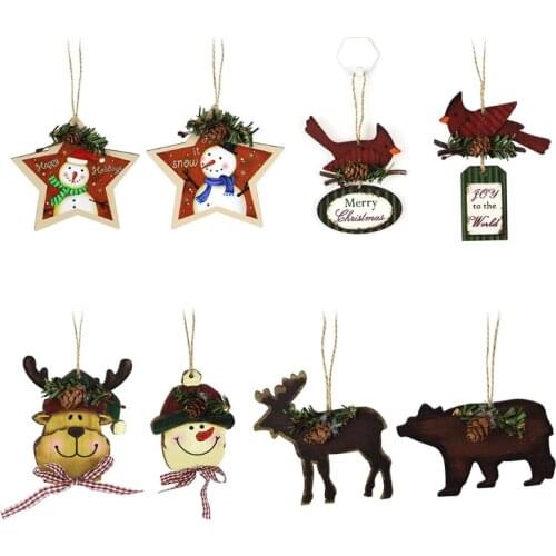 Christmas Wooden Sign Hanging Pendant Farmhouse Deer Plaque Xmas Tree Door Decor