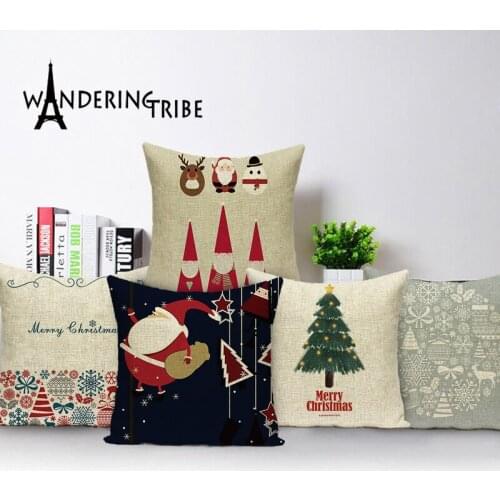 Christmas Deer Decorative Cushion Cover Santa Claus Throw Pillow Case Cover Merry Christmas Linen Decoration Pillow Cases Kissen
