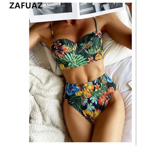 Sexy Swimwear Women High Waist Bikini 2021 Swimsuit Female Push Up Bikini Set Bodysuit Leaf Print Bathing Suit Summer Biquini