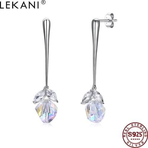 LEKANI 925 Sterling Silver Earring For Women Irregular Long Tassel Drop Earrings Classic Austria Crystal Shining Fine Jewelry
