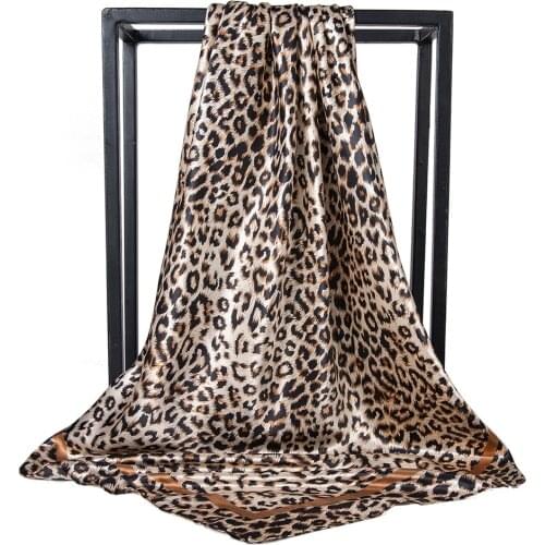 Silk Scarf Headwraps For Women Fashion Leopard Foulard Satin Shawl Scarfs Big Size 90*90cm Square Hair / Head Scarves Bandana